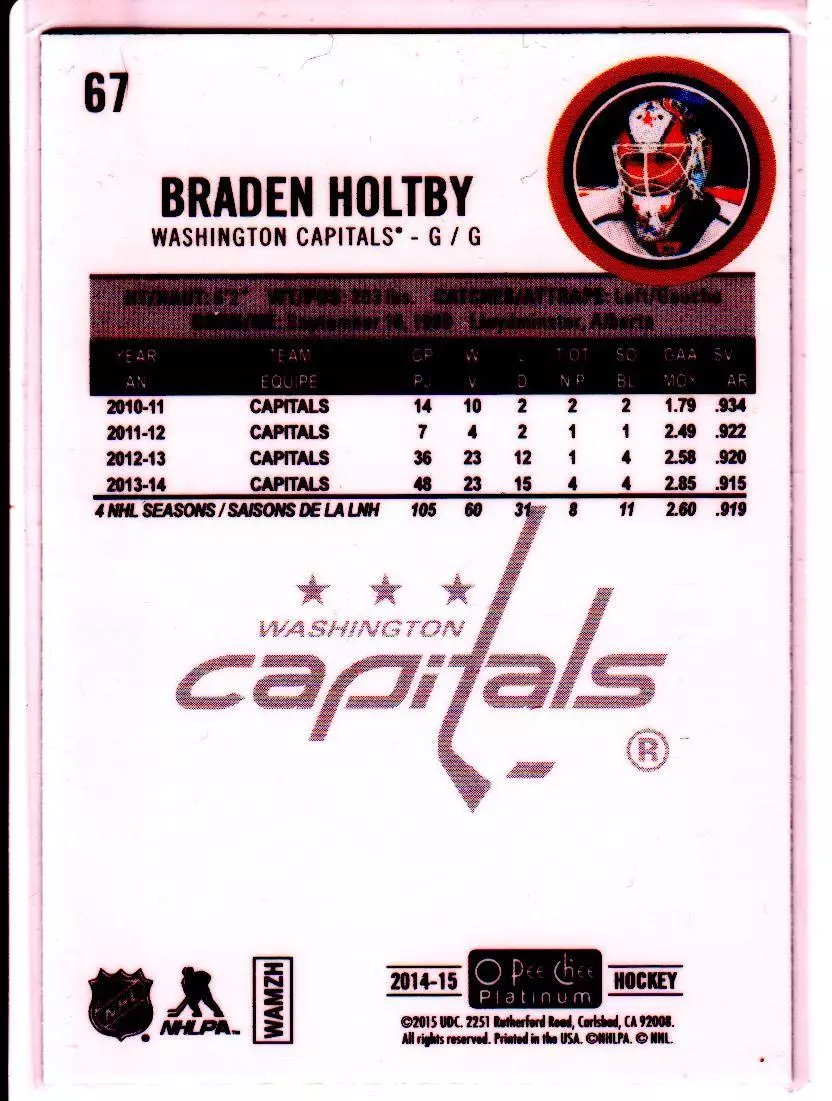 2016-17 O-Pee-Chee Platinum Rainbow #30 Braden Holtby 1