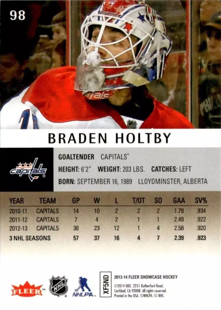 2013-14 Fleer Showcase #98 Braden Holtby 1