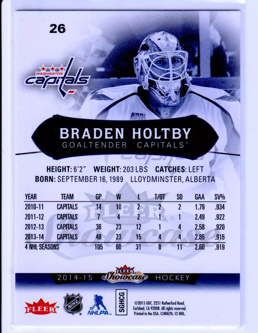 2014-15 Fleer Showcase #26 Braden Holtby 1