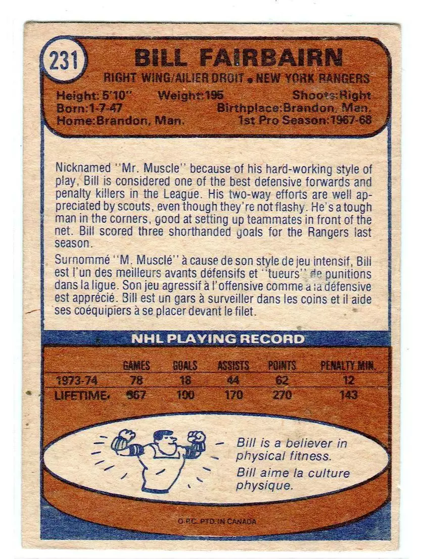 1974-75 O-Pee-Chee #231 Bill Fairbairn 1
