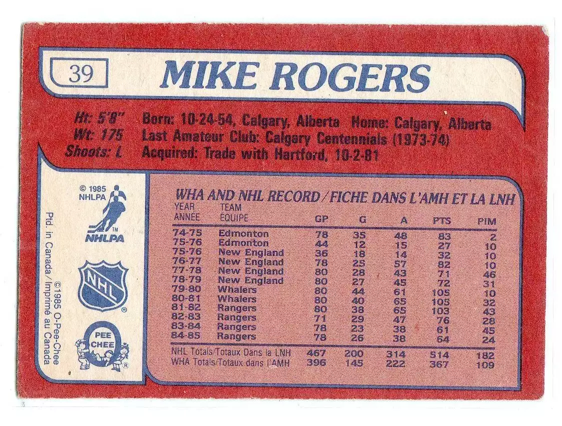 1985-86 O-Pee-Chee #39 Mike Rogers 1