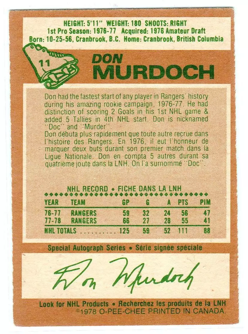 1978-79 O-Pee-Chee #11 Don Murdoch 1