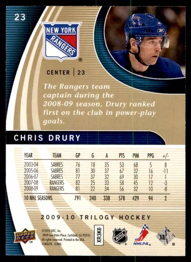 2009-10 Upper Deck Trilogy #23 Chris Drury 1
