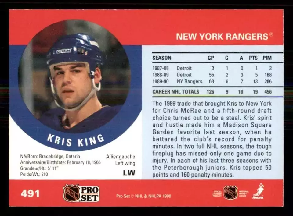 1990-91 Pro Set #491 Kris King RC 1