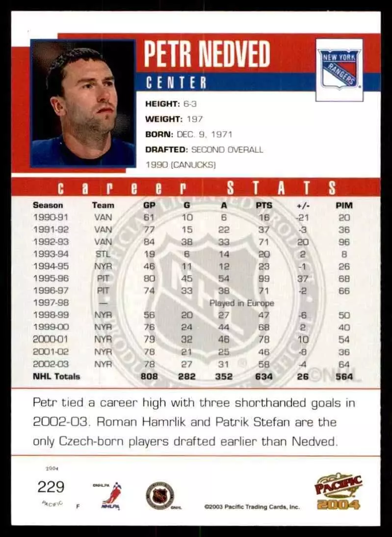 2003-04 Pacific #229 Petr Nedved 1