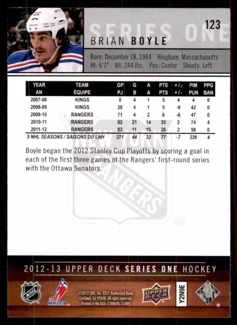 2012-13 Upper Deck #123 Brian Boyle 1