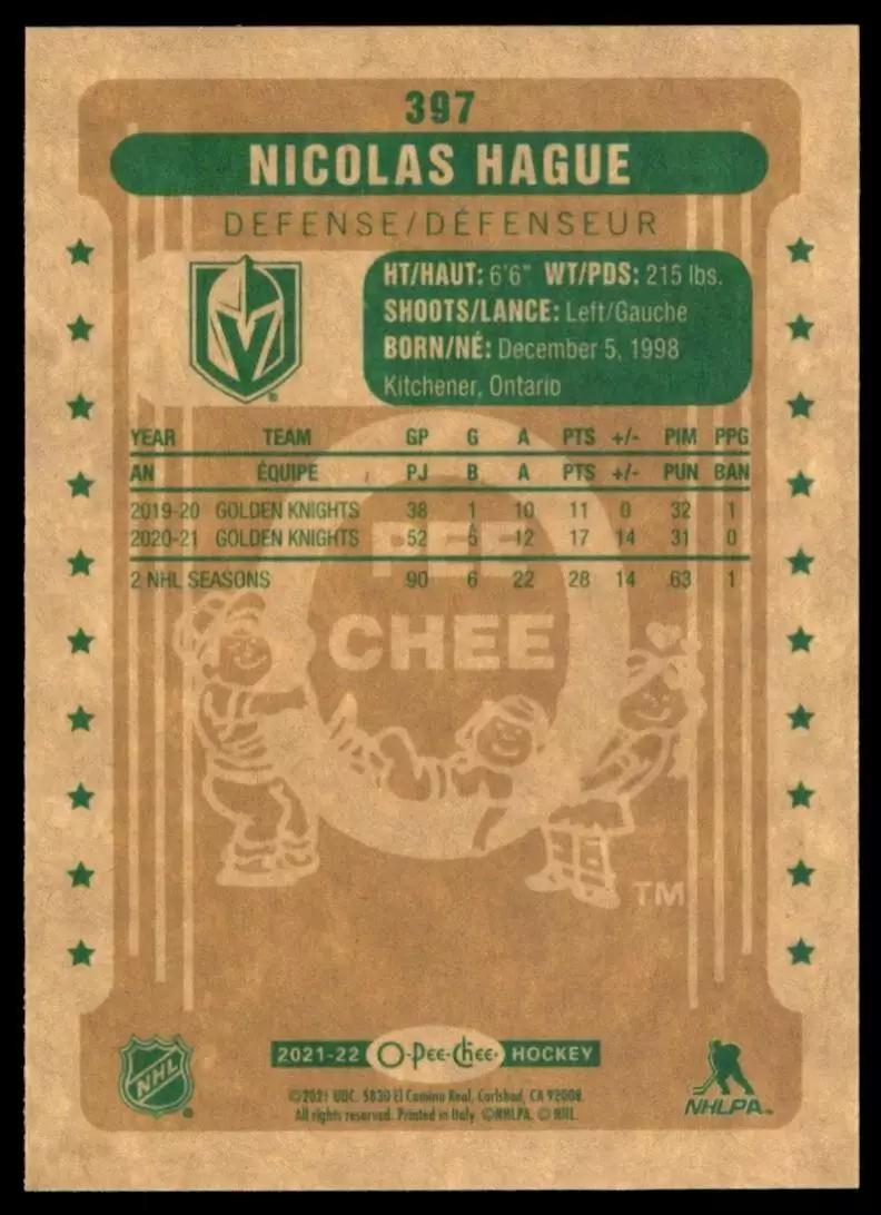 2021-22 O-Pee-Chee Retro #397 Nicolas Hague 1
