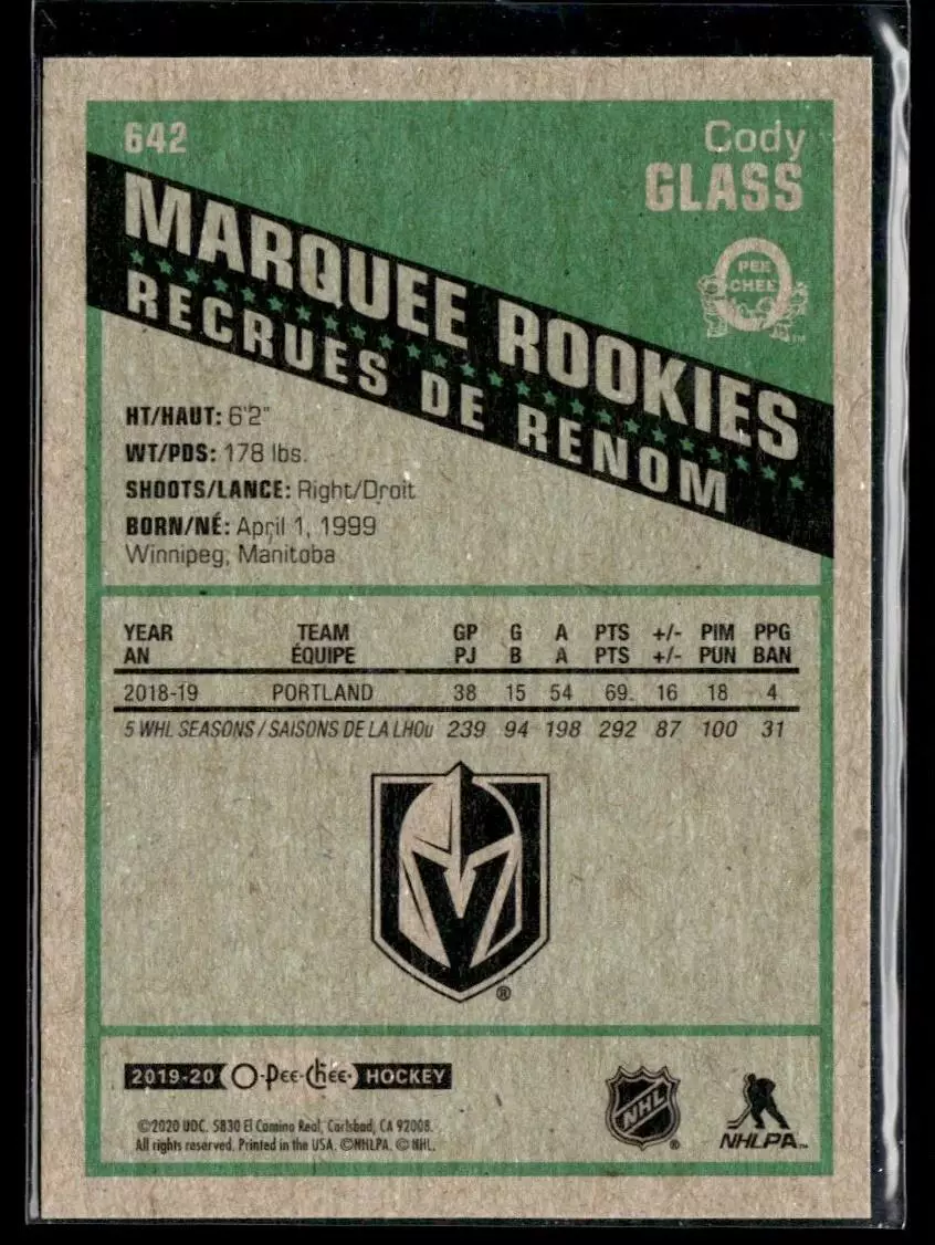 2019-20 O-Pee-Chee Retro #642 Cody Glass 1