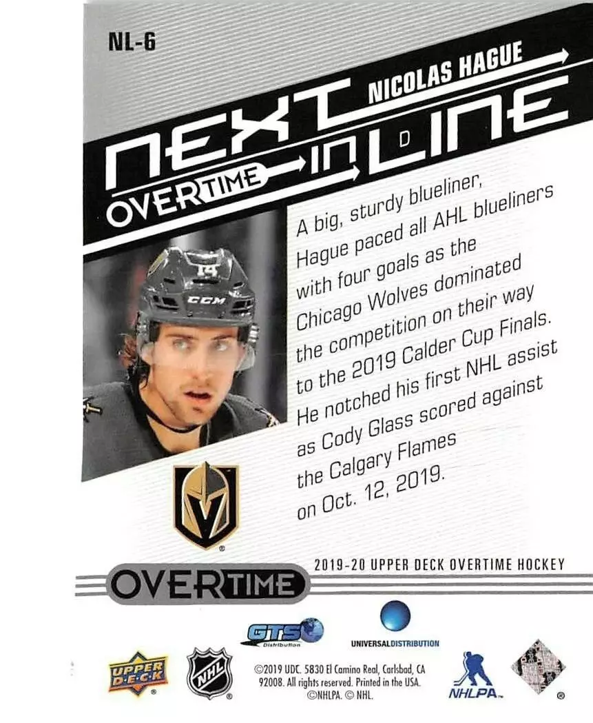 2019-20 Upper Deck Overtime Next In Line #NL6 Nicolas Hague 1