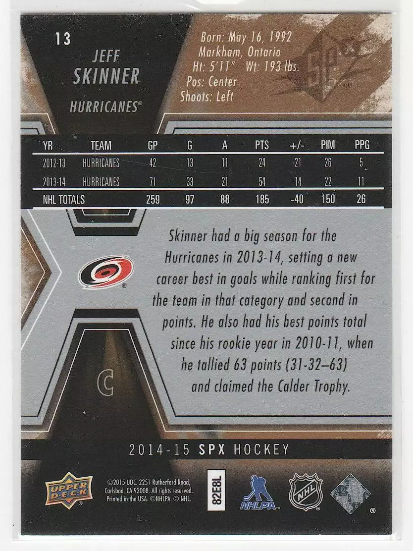 2014-15 SPx #13 Jeff Skinner 1