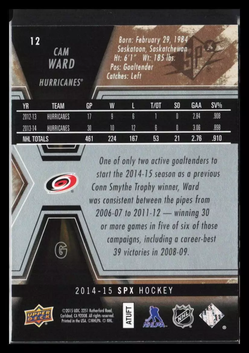 2014-15 SPx #12 Cam Ward 1