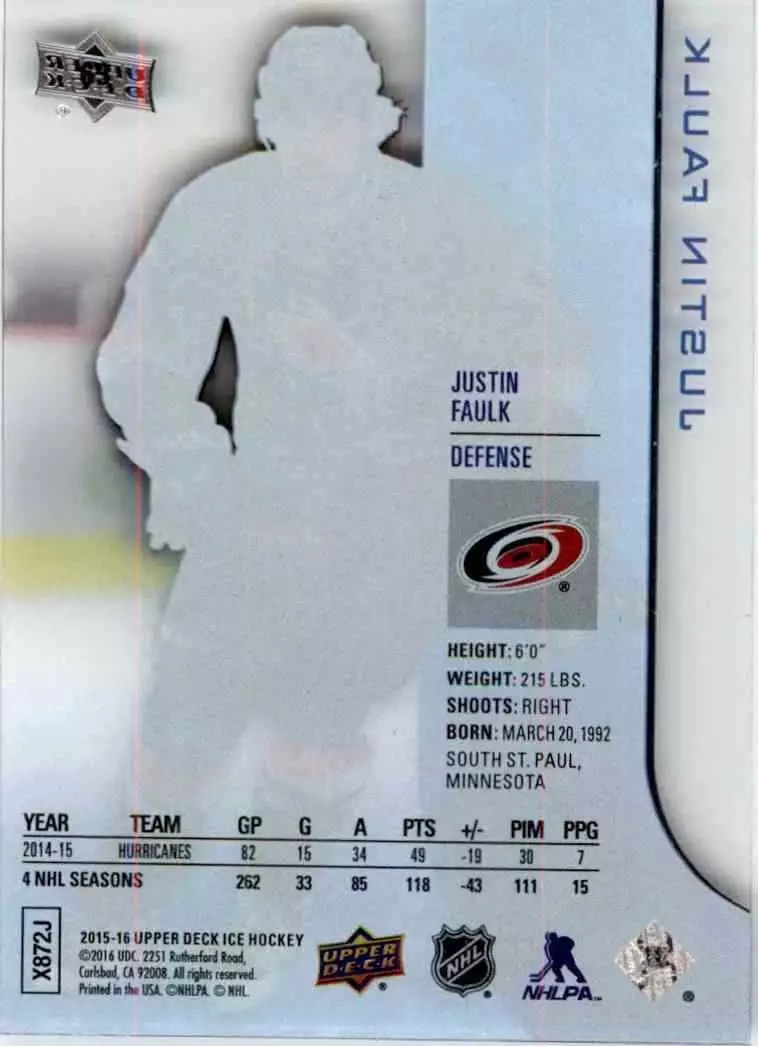 2015-16 Upper Deck Ice #63 Justin Faulk 1