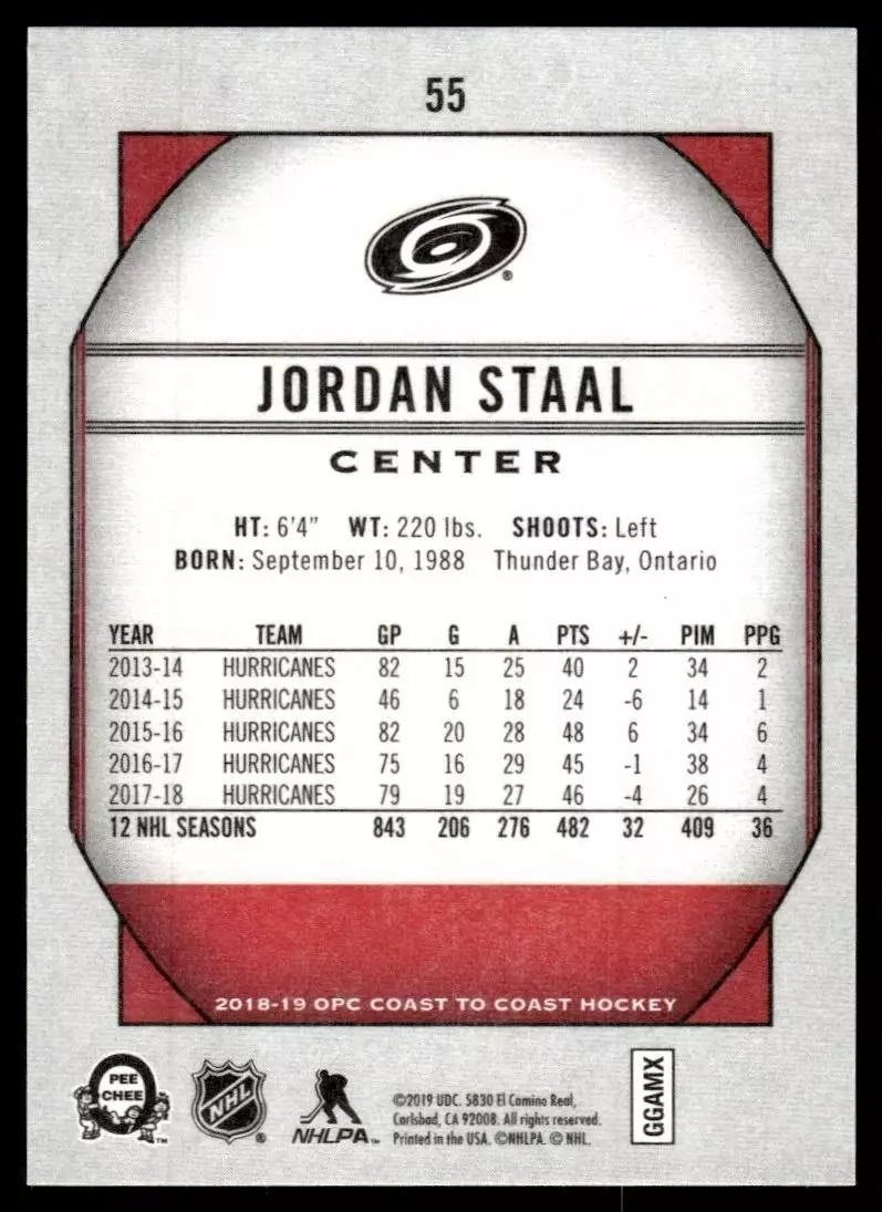 2018-19 O-Pee-Chee Coast to Coast #55 Jordan Staal 1