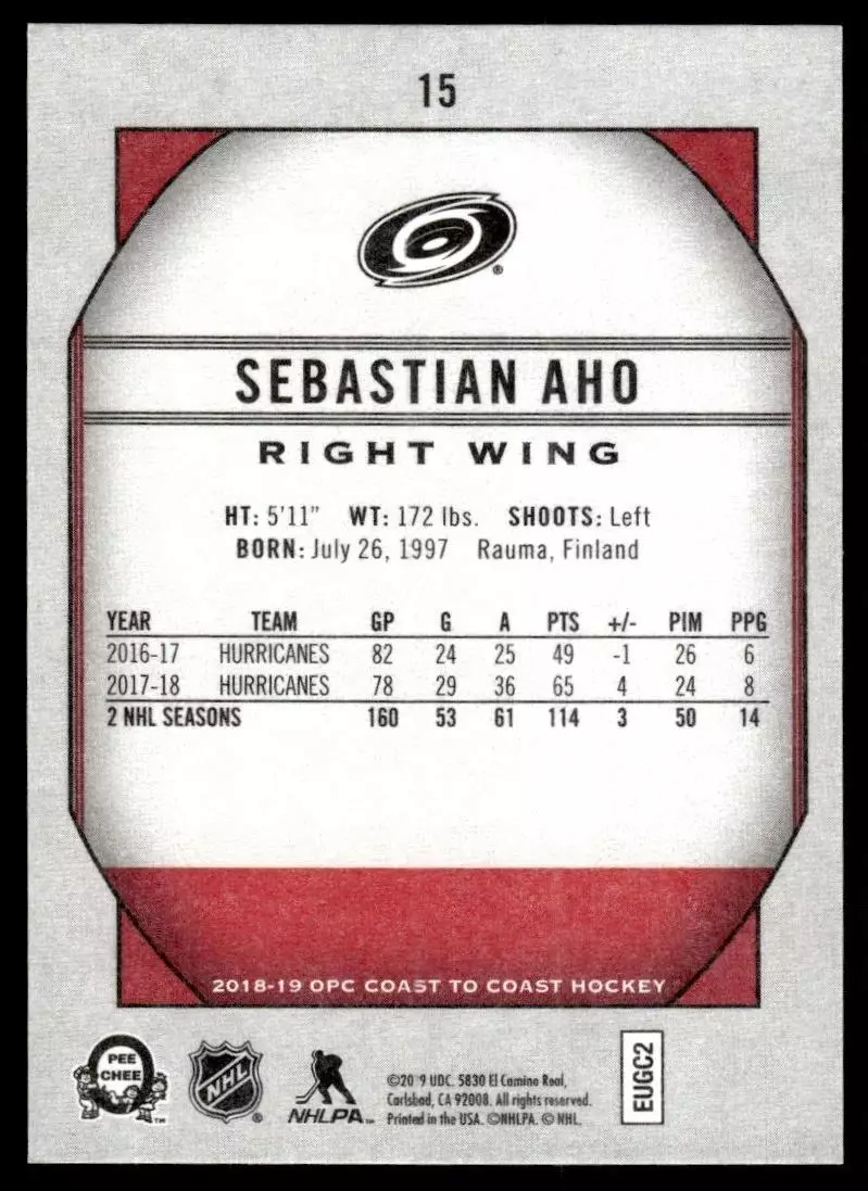 2018-19 O-Pee-Chee Coast to Coast #15 Sebastian Aho 1