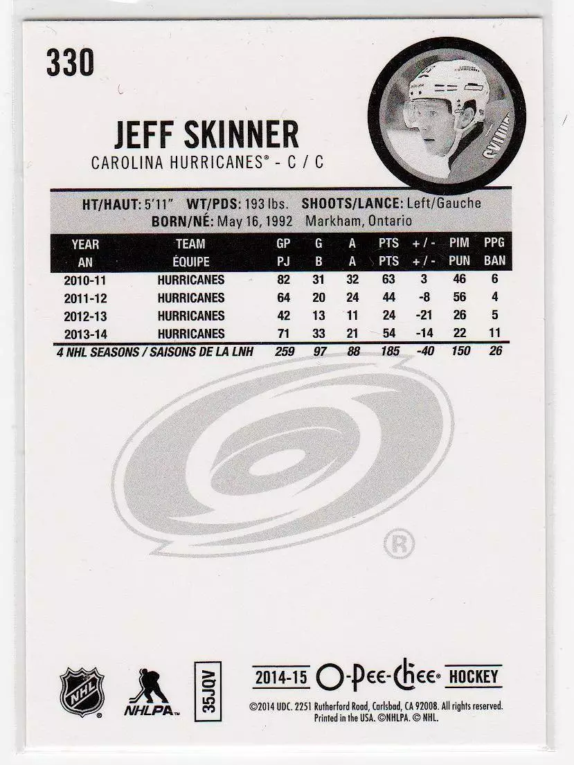 2014-15 O-Pee-Chee Rainbow #330 Jeff Skinner 1