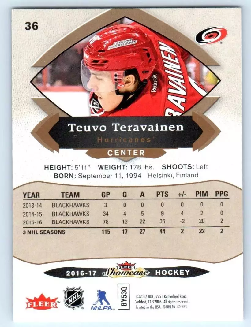 2016-17 Fleer Showcase #36 Teuvo Teravainen 1