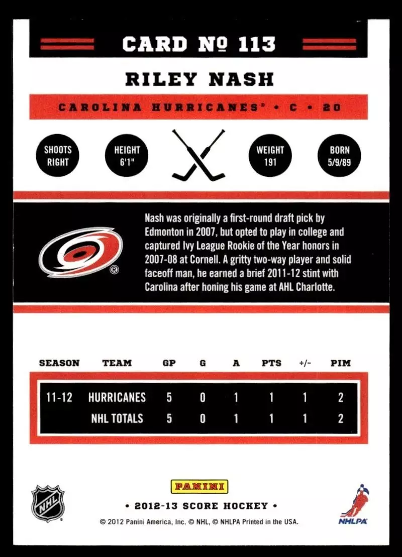 2012-13 Score Gold Rush #113 Riley Nash 1
