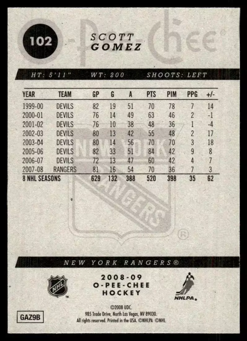 2008-09 O-Pee-Chee #102 Scott Gomez 1