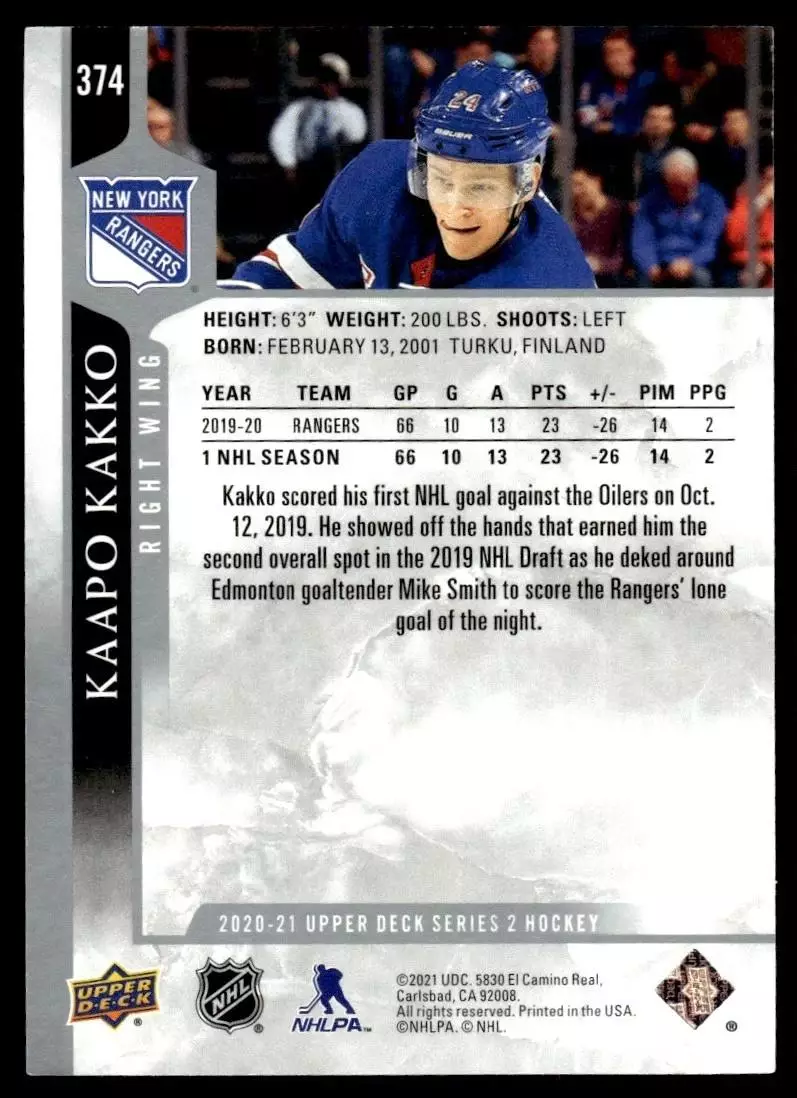 2020-21 Upper Deck #374 Kaapo Kakko 1
