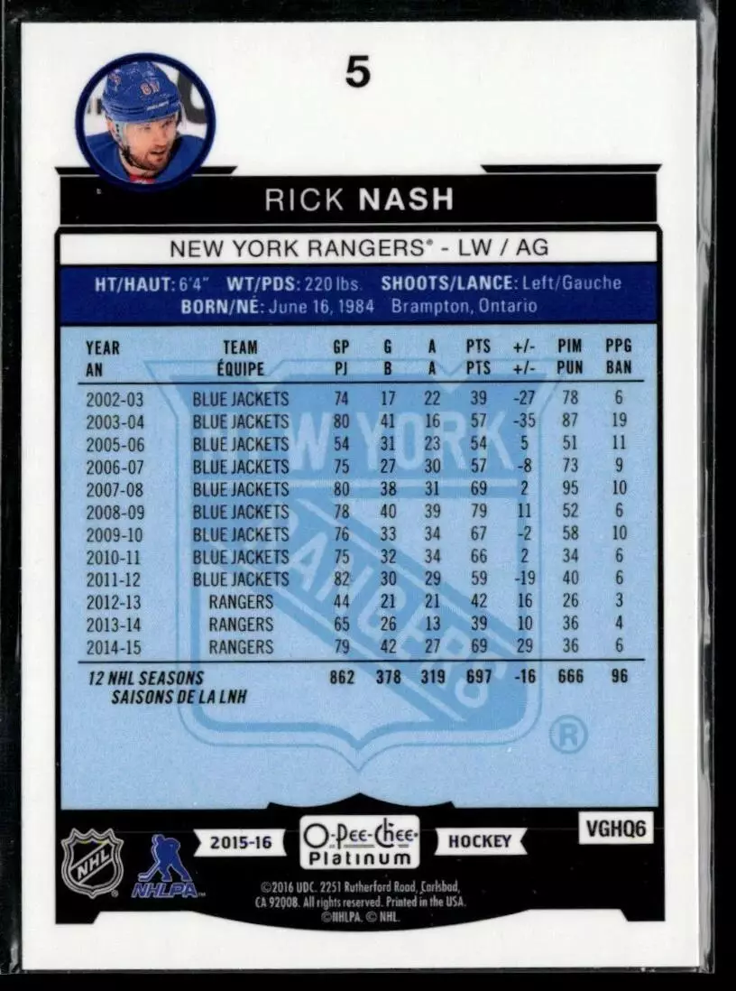 2015-16 O-Pee-Chee Platinum #5 Rick Nash 1