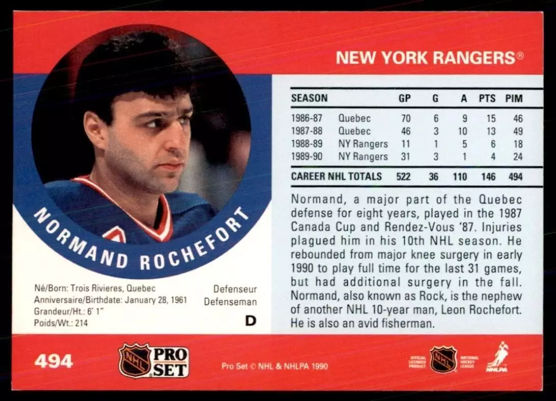 1990-91 Pro Set #494 Normand Rochefort 1