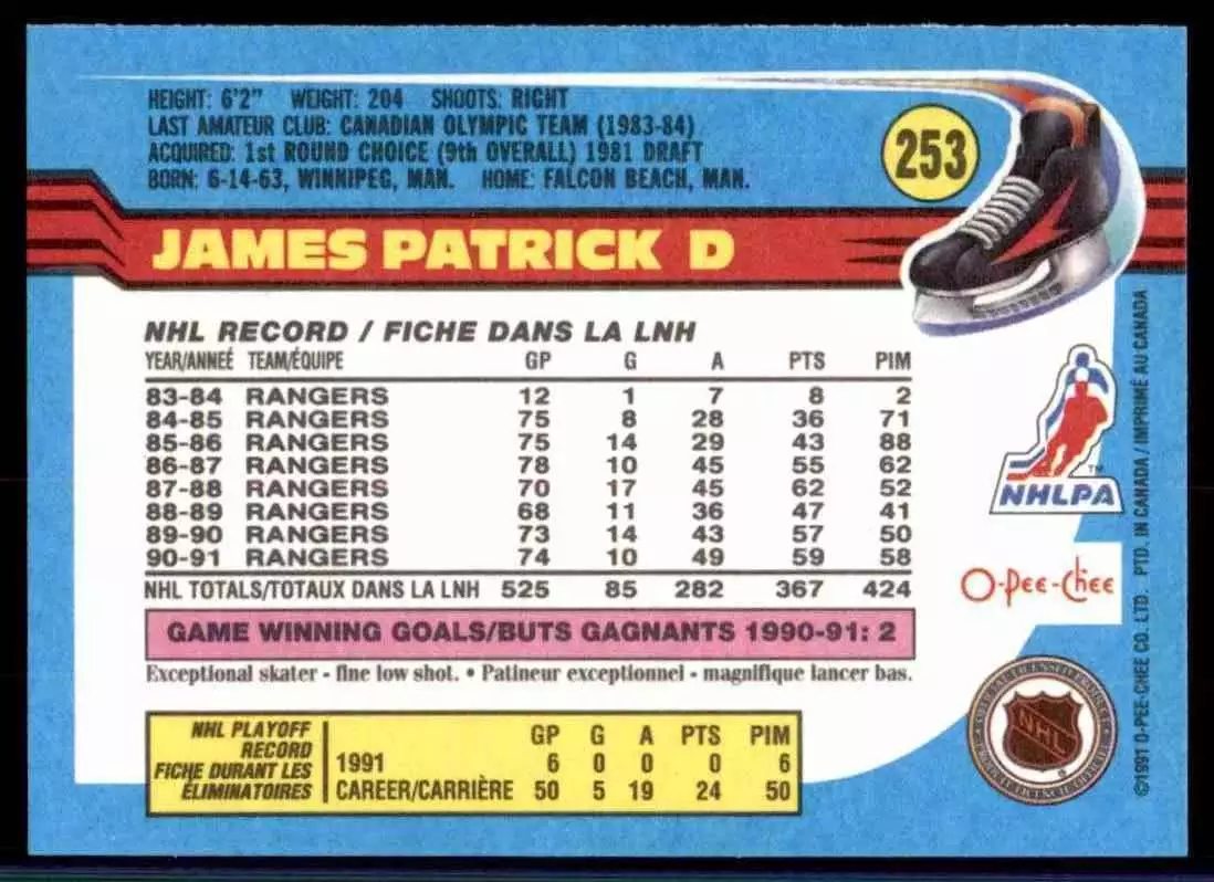 1991-92 O-Pee-Chee #253 James Patrick 1
