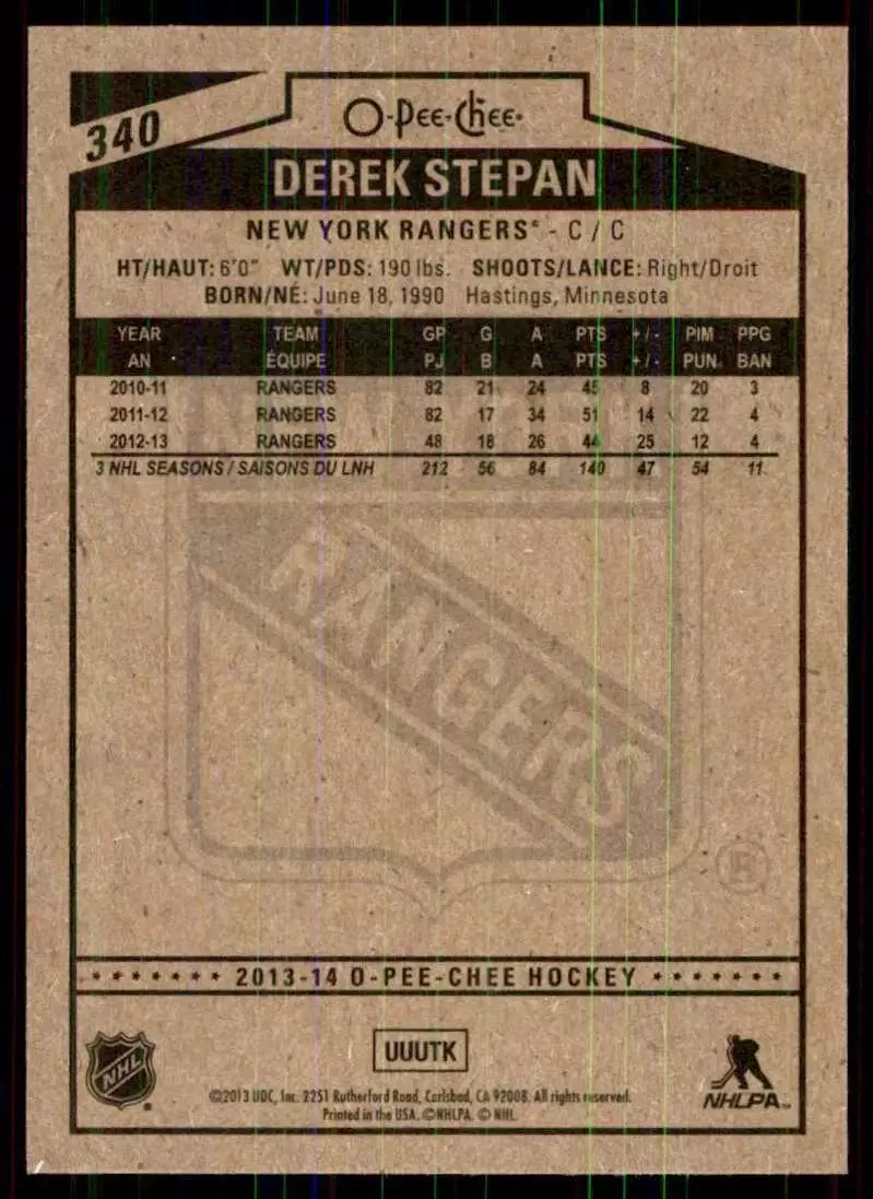 2013-14 O-Pee-Chee #340 Derek Stepan 1