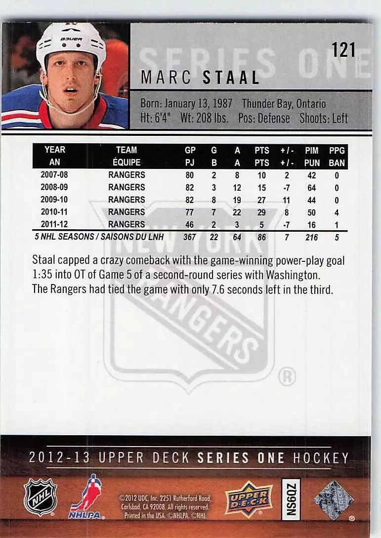 2012-13 Upper Deck #121 Marc Staal 1