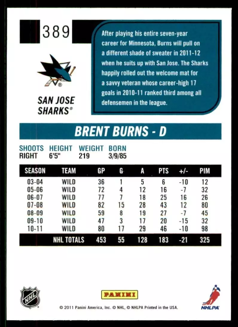 2011-12 Score #389 Brent Burns 1