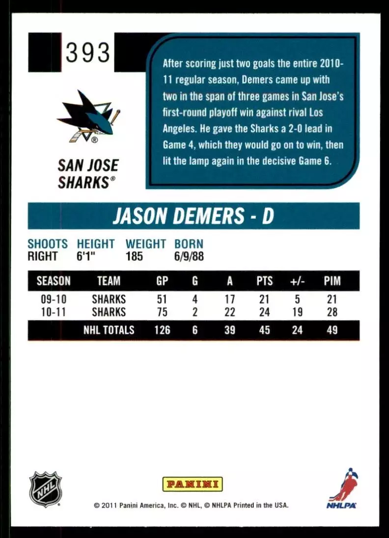 2011-12 Score #393 Jason Demers 1