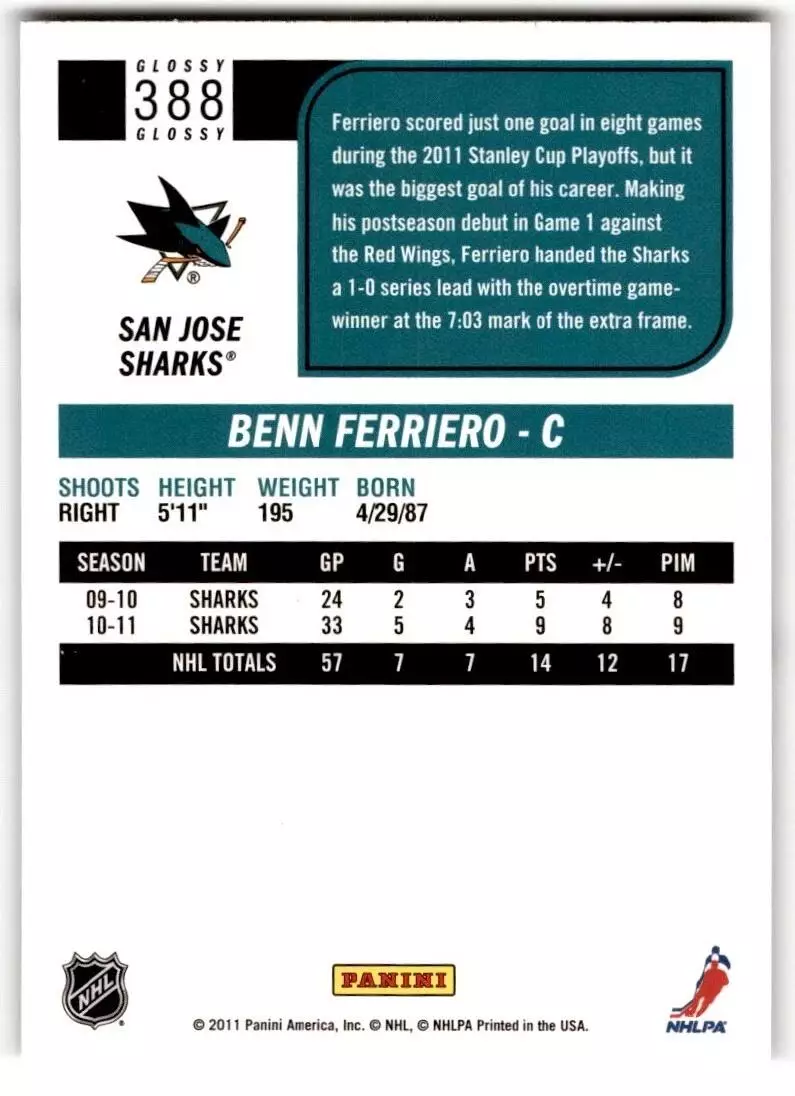 2011-12 Score Glossy #388 Benn Ferriero 1