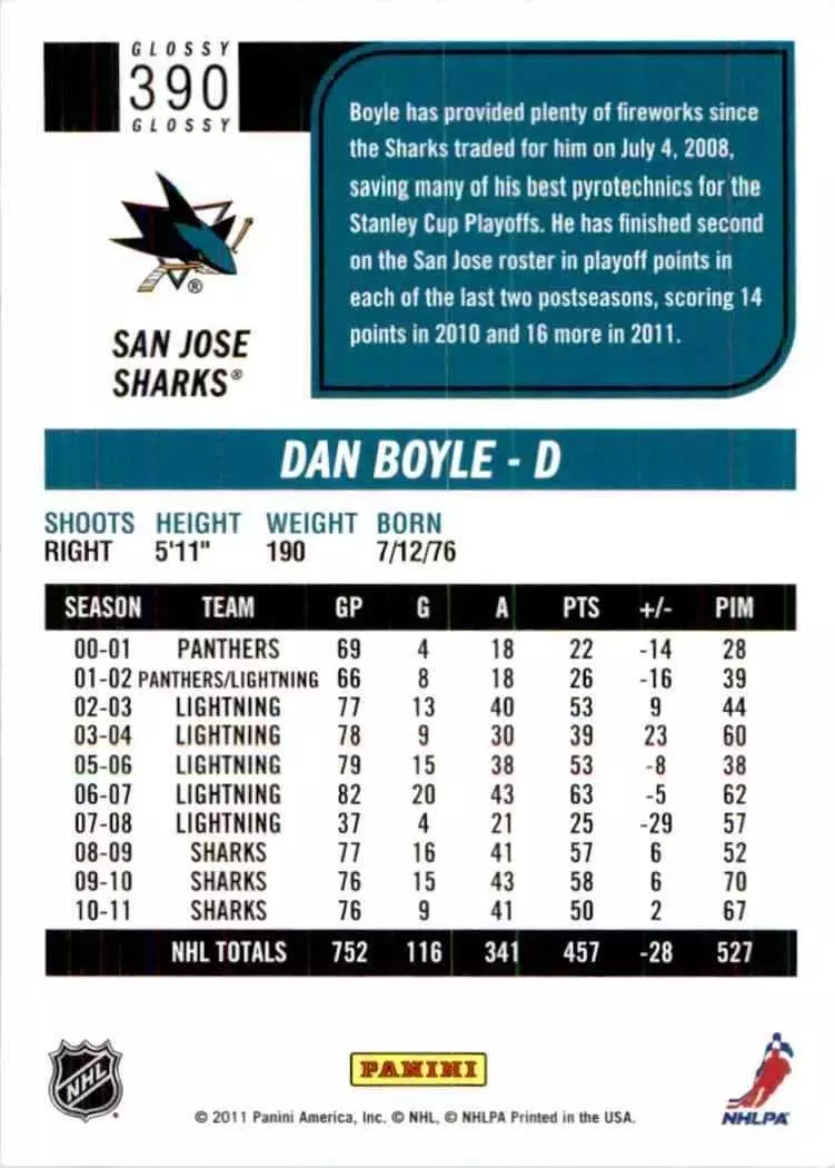 2011-12 Score Glossy #390 Dan Boyle 1