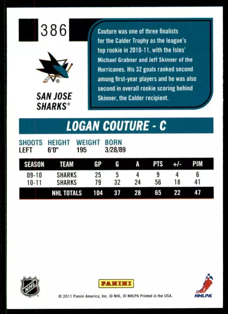 2011-12 Score #386 Logan Couture 1