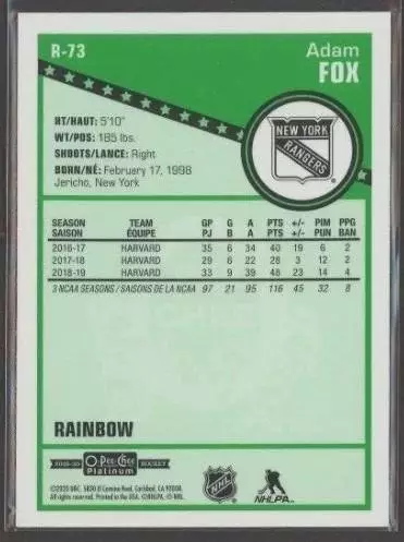2019-20 O-Pee-Chee Platinum Retro Rainbow #R73 Adam Fox 1