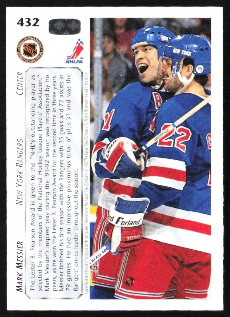 1992-93 Upper Deck #432 Mark Messier AW/Lester B. Pearson 1