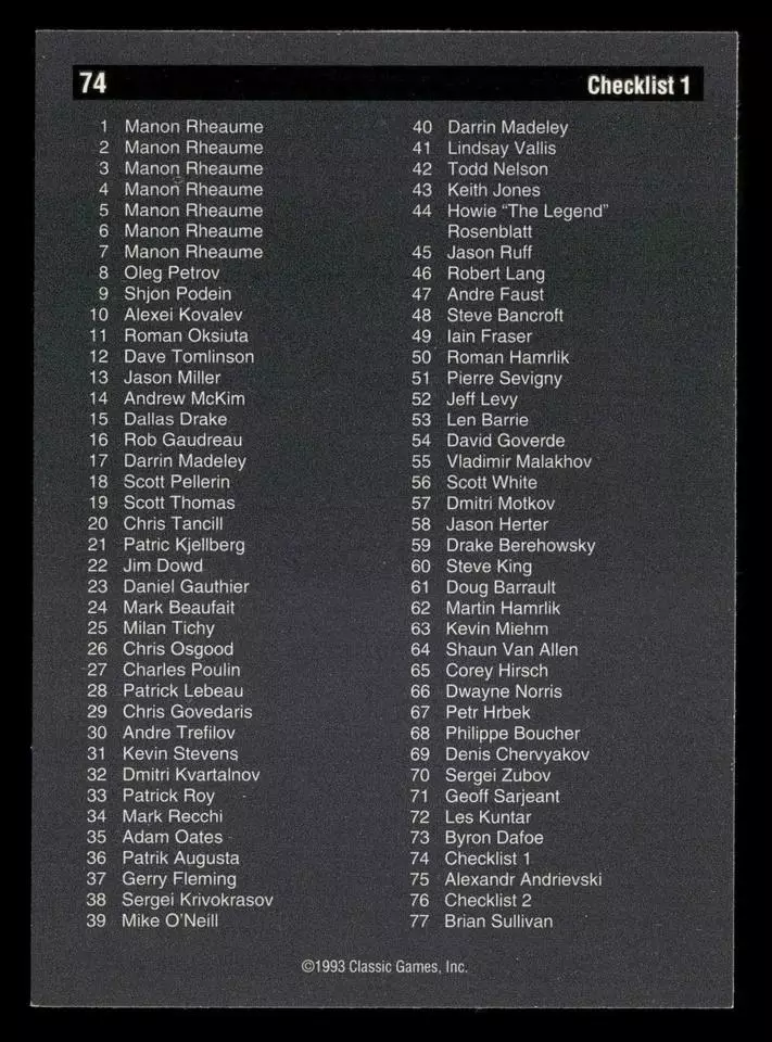 1993 Classic Pro Prospects #74 Checklist/Kovalev/Zubov/King/Hirsch 1