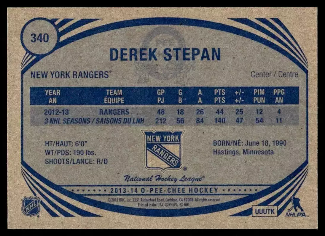 2013-14 O-Pee-Chee Retro #340 Derek Stepan 1