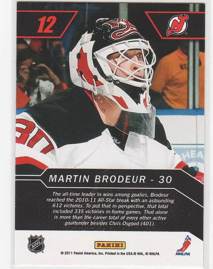 2010-11 Pinnacle Saving Face #12 Martin Brodeur 1