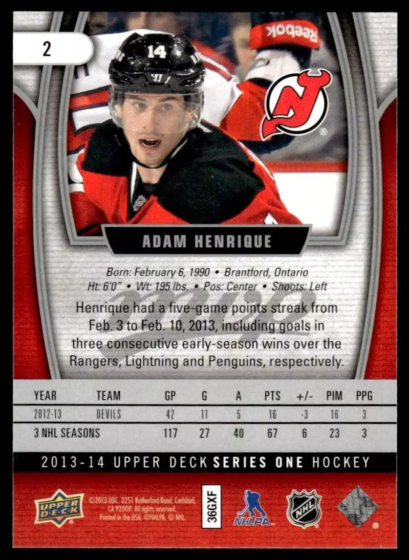 2013-14 Upper Deck MVP #2 Adam Henrique 1