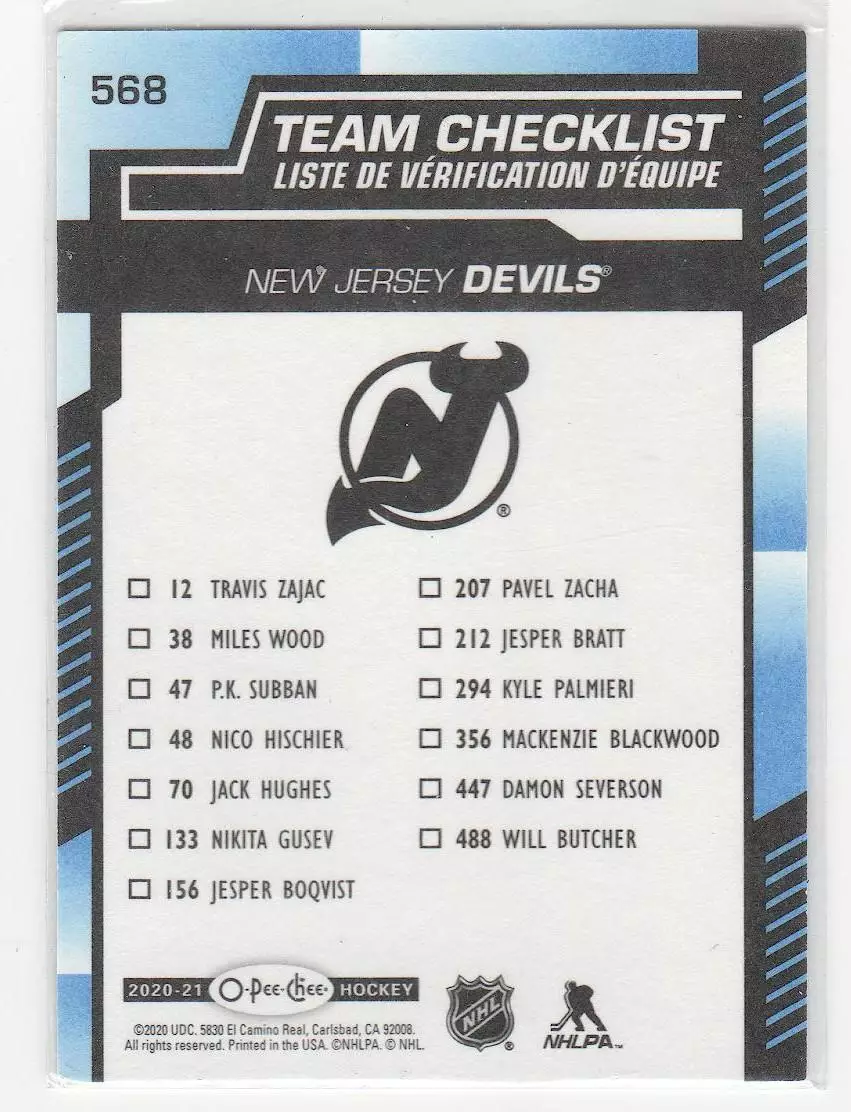 2019-20 O-Pee-Chee Blue Border #568 New Jersey Devils TC 1