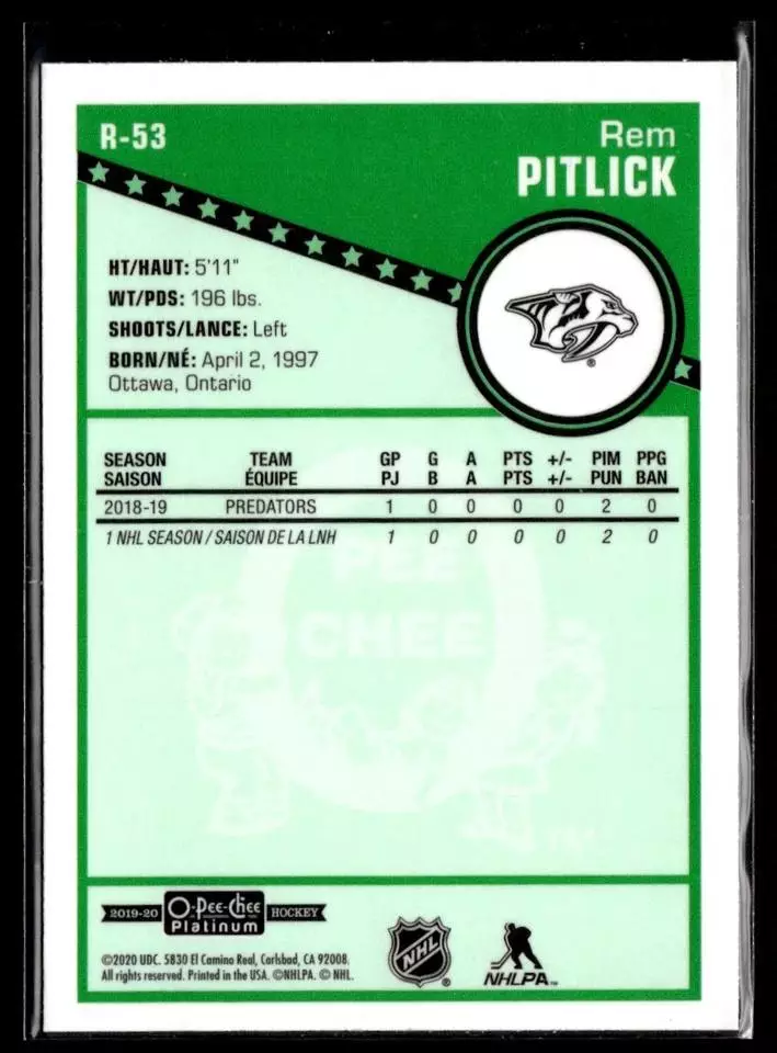 2019-20 O-Pee-Chee Platinum Retro #R53 Rem Pitlick 1