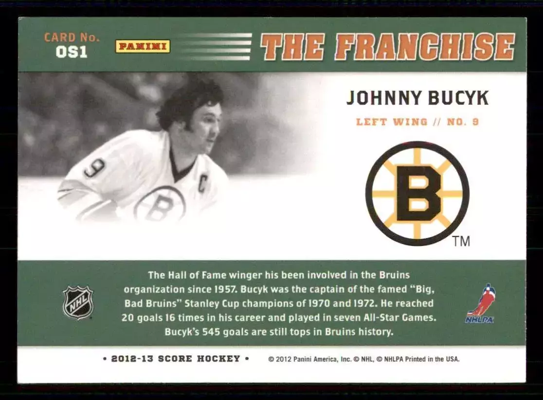 2012-13 Score Franchise Original Six #OS1 Johnny Bucyk 1