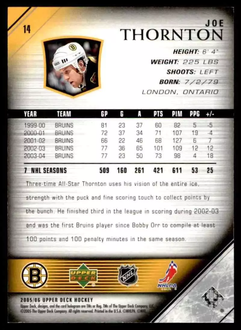 2005-06 Upper Deck #14 Joe Thornton 1