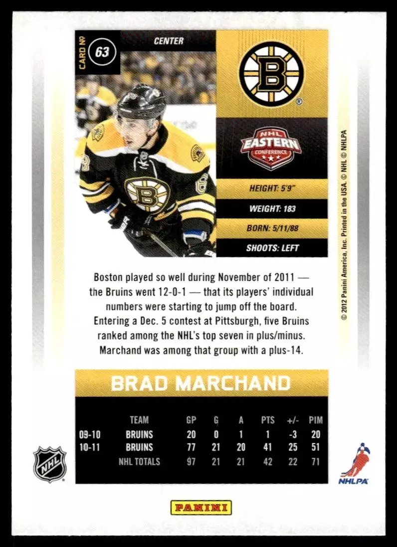 2011-12 Panini Contenders #63 Brad Marchand 1