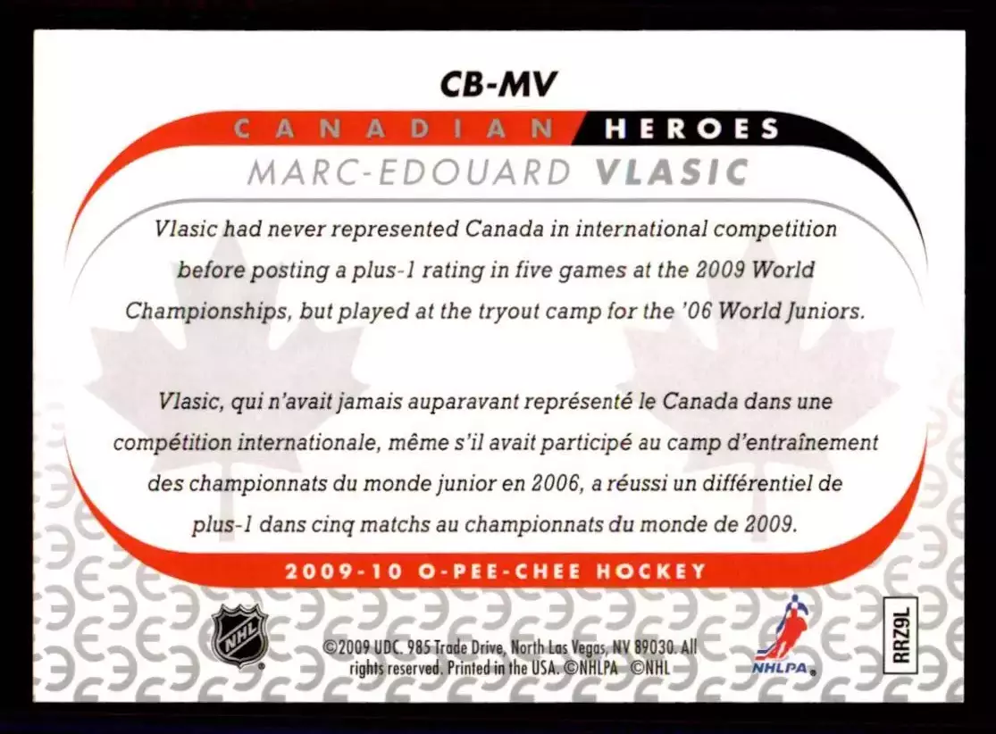 2009-10 O-Pee-Chee Canadian Heroes #CBMV Marc-Edouard Vlasic 1