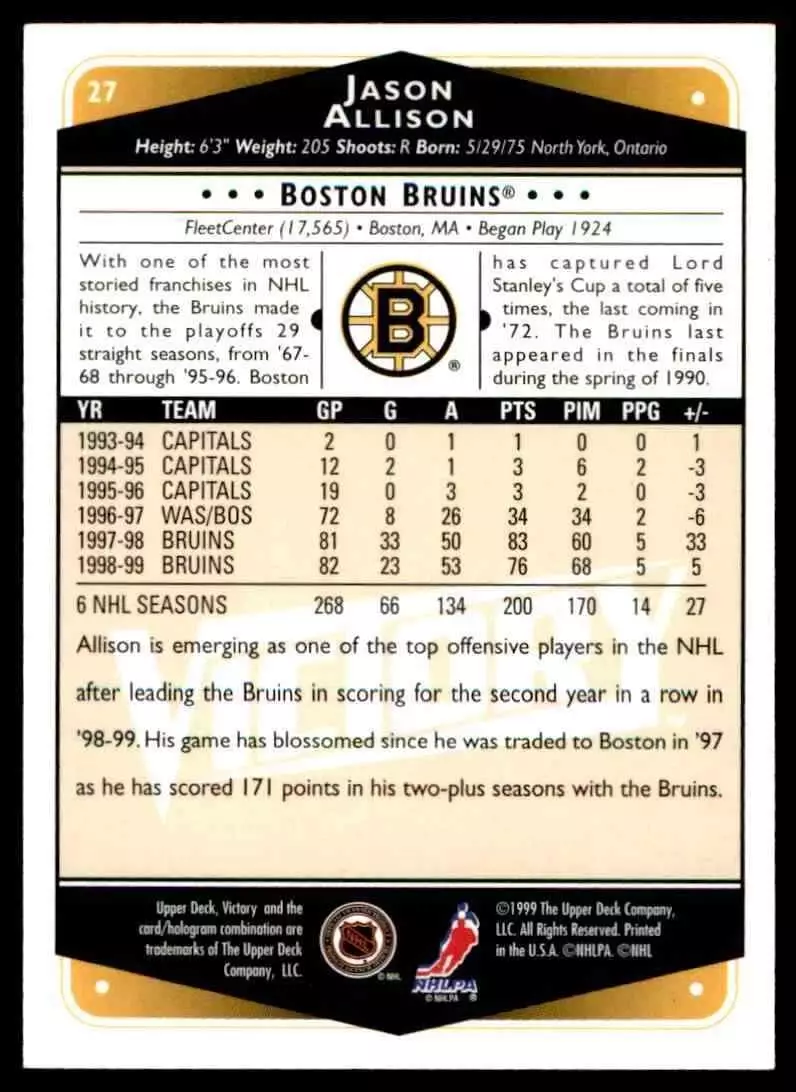 1999-00 Upper Deck Victory #27 Jason Allison 1