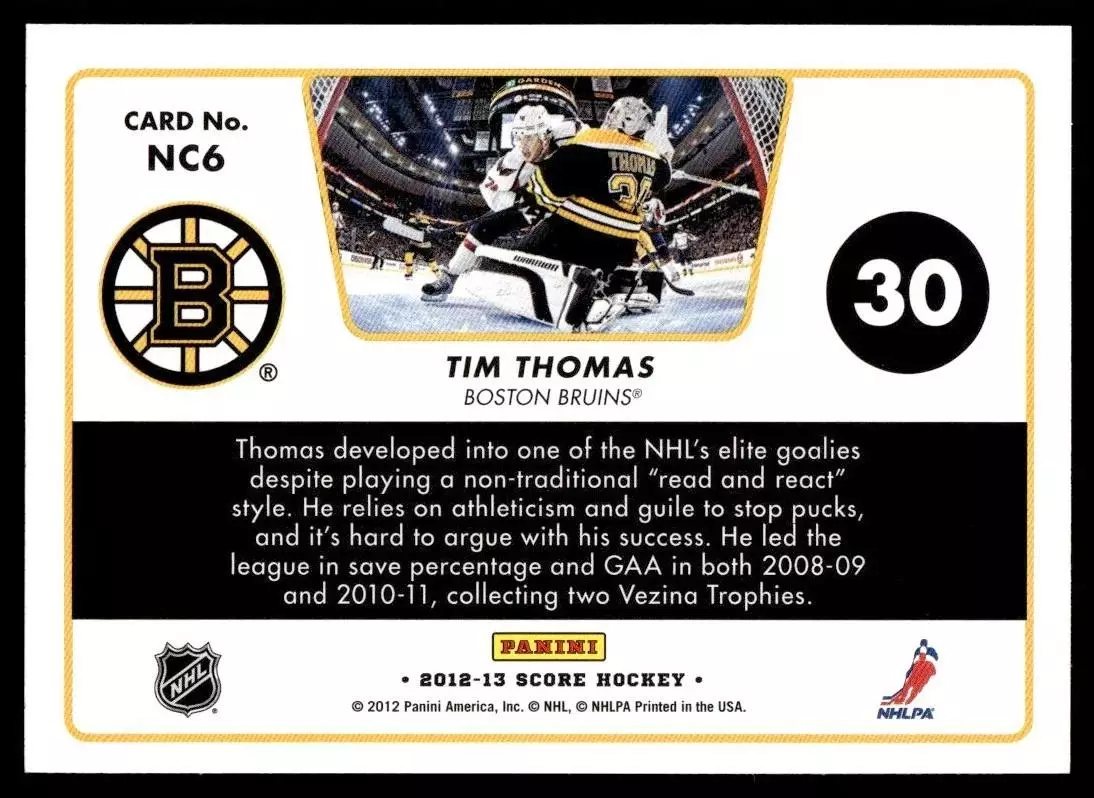 2012-13 Score Net Cam #NC6 Tim Thomas 1