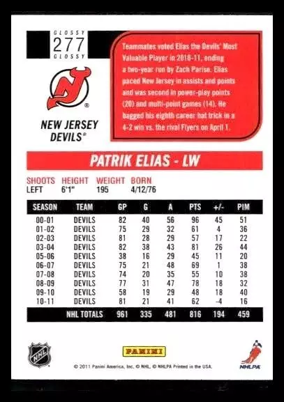 2011-12 Score Glossy #277 Patrik Elias 1