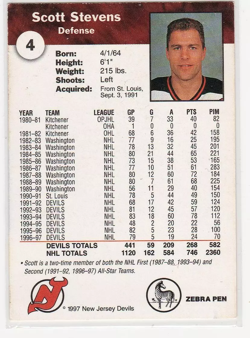 1996-97 Devils Team Issue #4 Scott Stevens 1