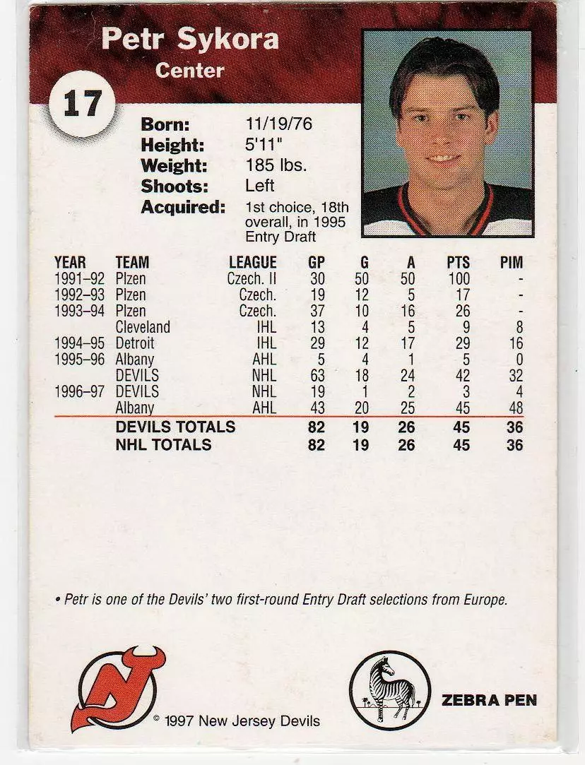 1996-97 Devils Team Issue #17 Petr Sykora 1